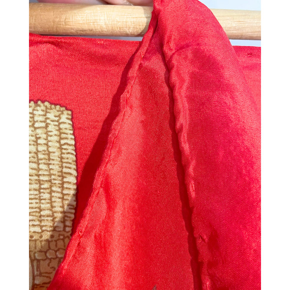 Vtg 80's Express Silk Scarf 34" Square Red Tassels Lions Plaid Preppy Retro Glam - Picture 4 of 7